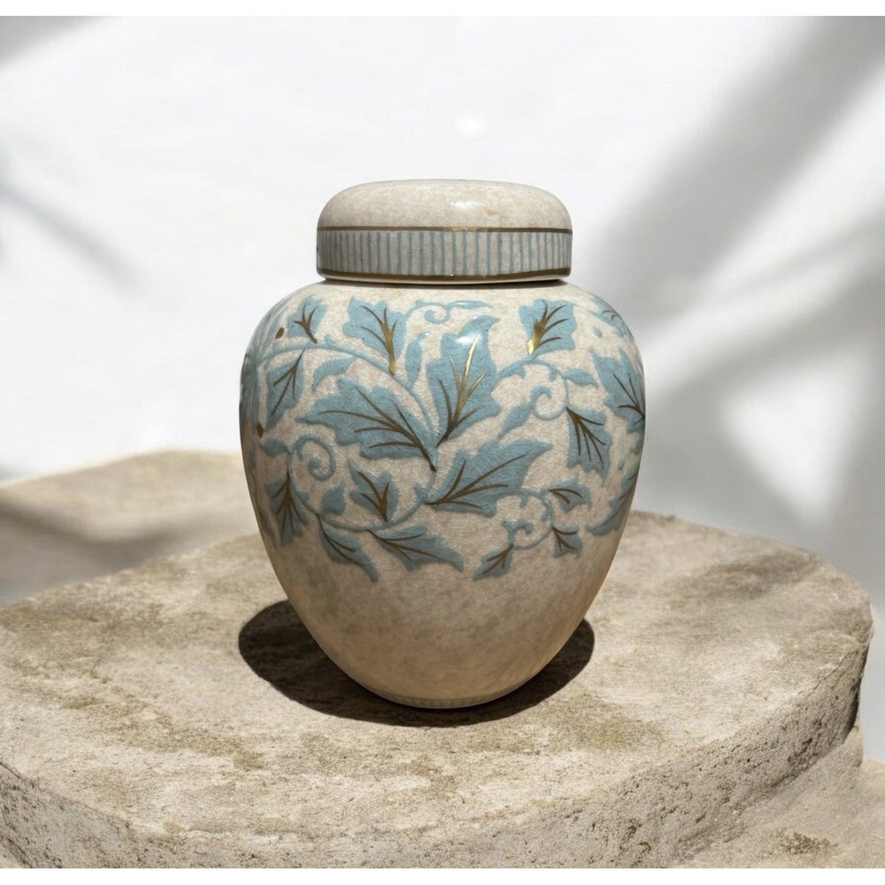 Charlotte Rhead Bursley Ware Lidded Jar Blue Floral Tube Lining 7" VTG